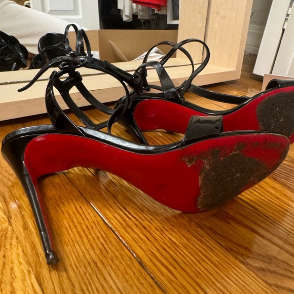Christian Louboutin Mara 100 Black Patent Sandal Ankle Strap Open Heel Pump - Picture 9 of 13